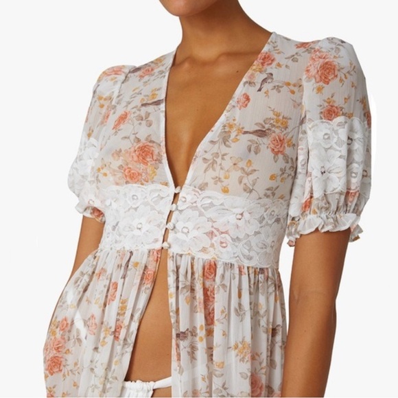 WeWoreWhat Lace Floral Duster‎ Cottagecore Prairie Lingerie Swim Cover Up Dress - Picture 5 of 16